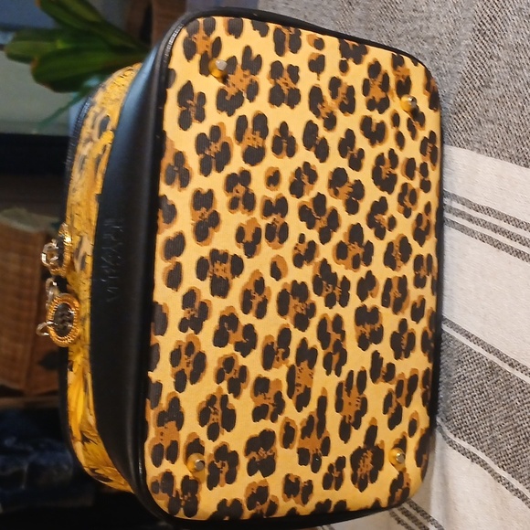 Authentic Gianni Versace Flower Leopard Vanity Hand Bag PVC Leathet - Picture 7 of 16
